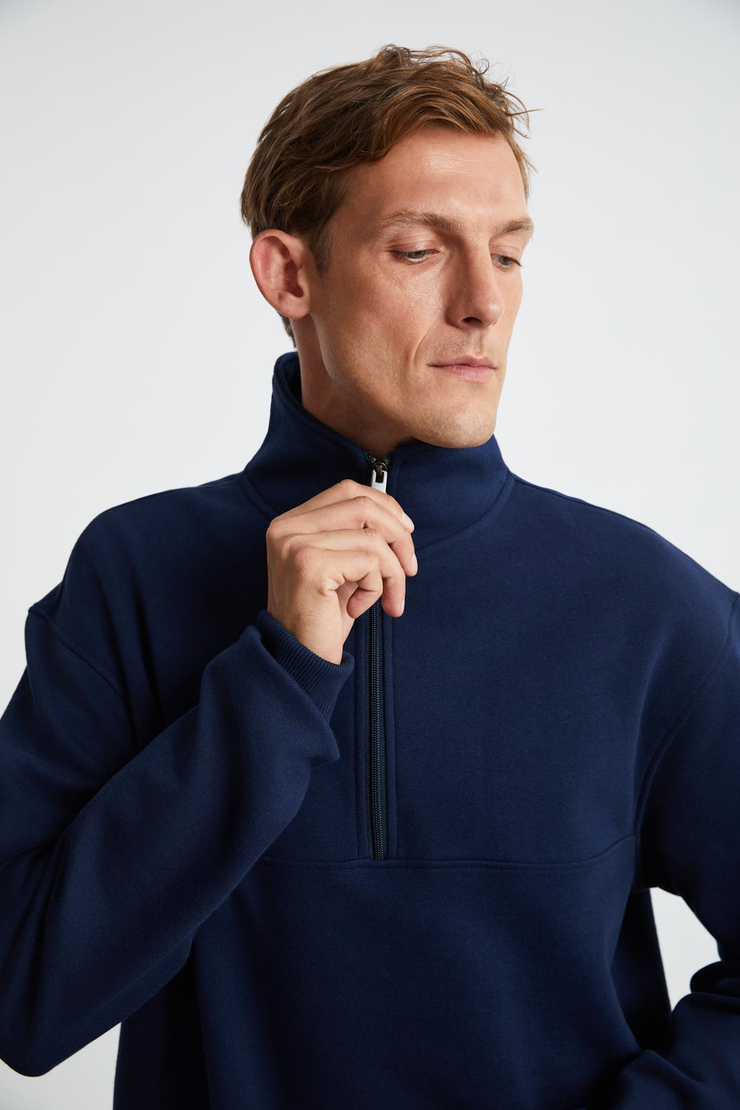 ANDRICK Erkek ORGANİK Cotton Lacivert Sweatshirt