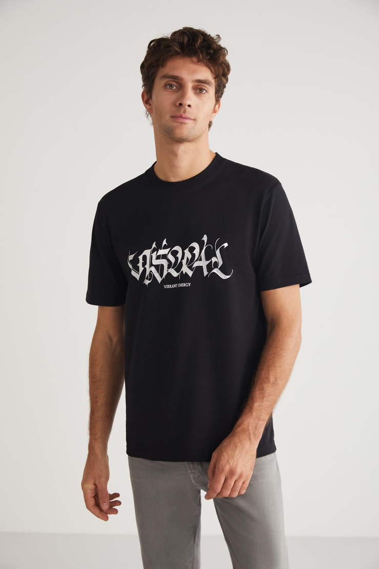 ANSU Basic Regular Siyah Tekli T-Shirt