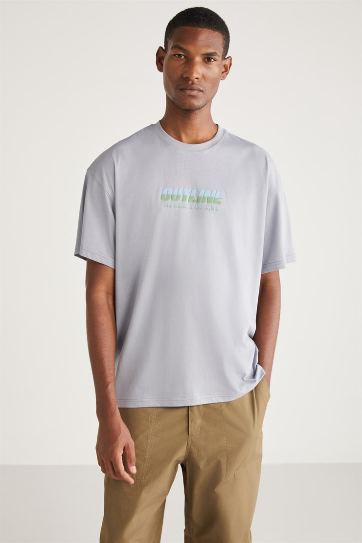 ANTONİO Basic Oversize Açık Gri Tekli T-Shirt