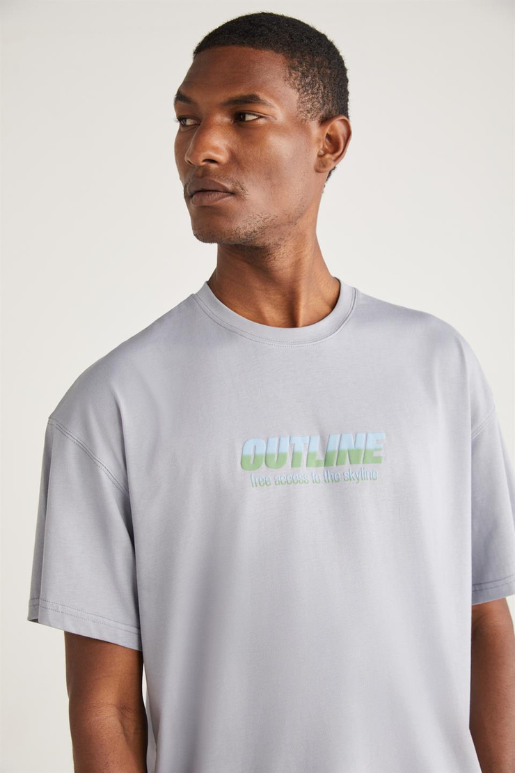 ANTONİO Basic Oversize Açık Gri Tekli T-Shirt