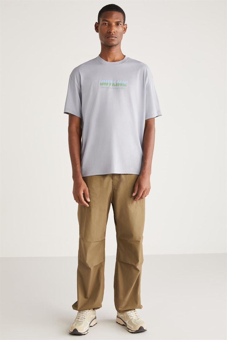 ANTONİO Basic Oversize Açık Gri Tekli T-Shirt