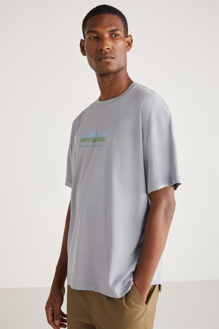 ANTONİO Basic Oversize Açık Gri Tekli T-Shirt