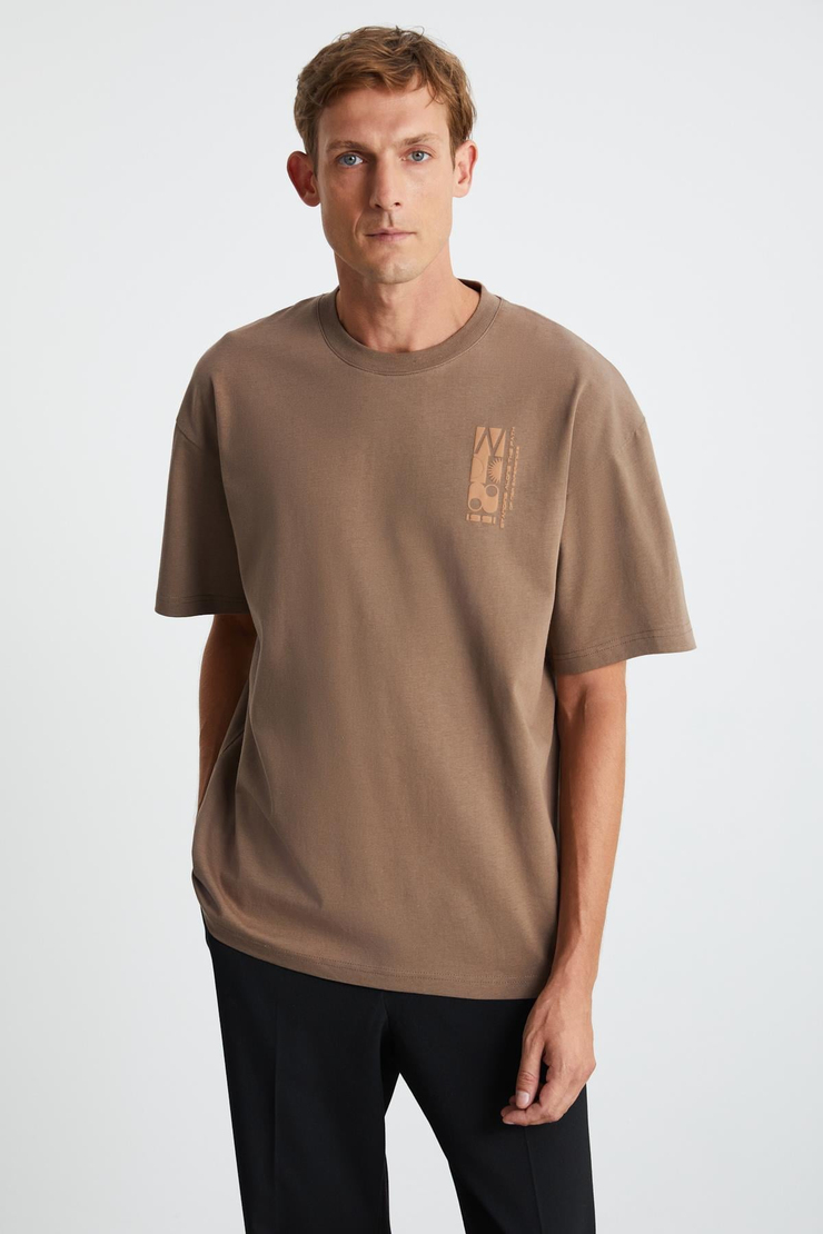 ANTONIO Basic Oversize Vizon Tekli T-Shirt