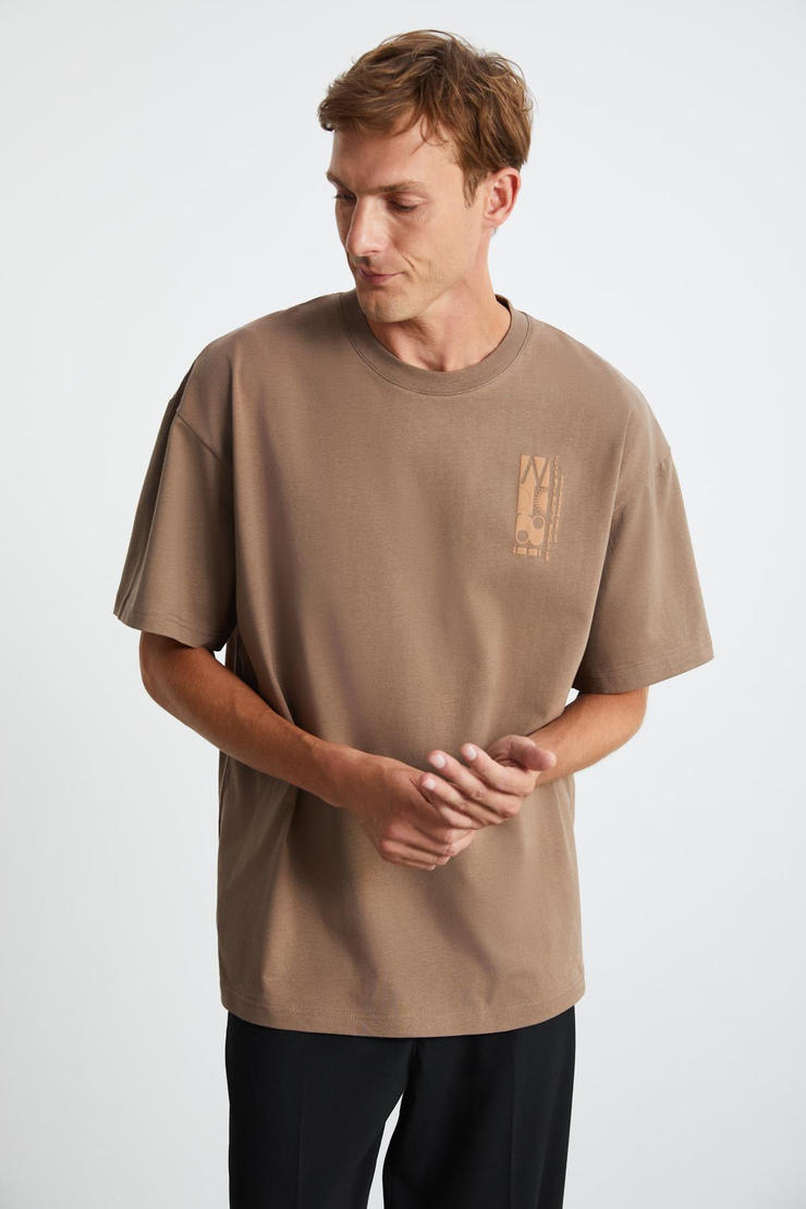 ANTONIO Basic Oversize Vizon Tekli T-Shirt