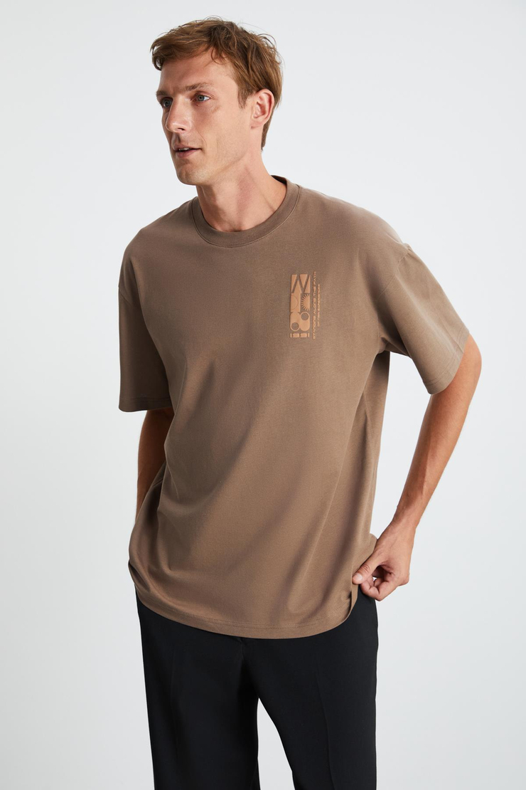 ANTONIO Basic Oversize Vizon Tekli T-Shirt