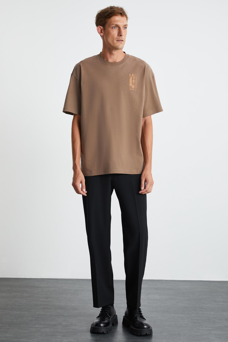 ANTONIO Basic Oversize Vizon Tekli T-Shirt