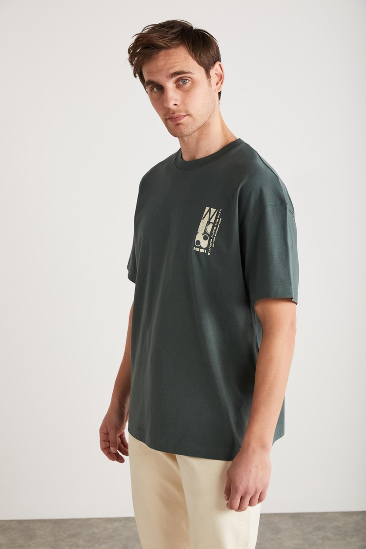 ANTONIO Basic Oversize Yeşil Tekli T-Shirt