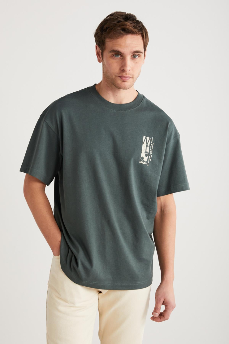 ANTONIO Basic Oversize Yeşil Tekli T-Shirt