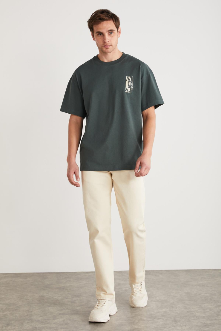 ANTONIO Basic Oversize Yeşil Tekli T-Shirt