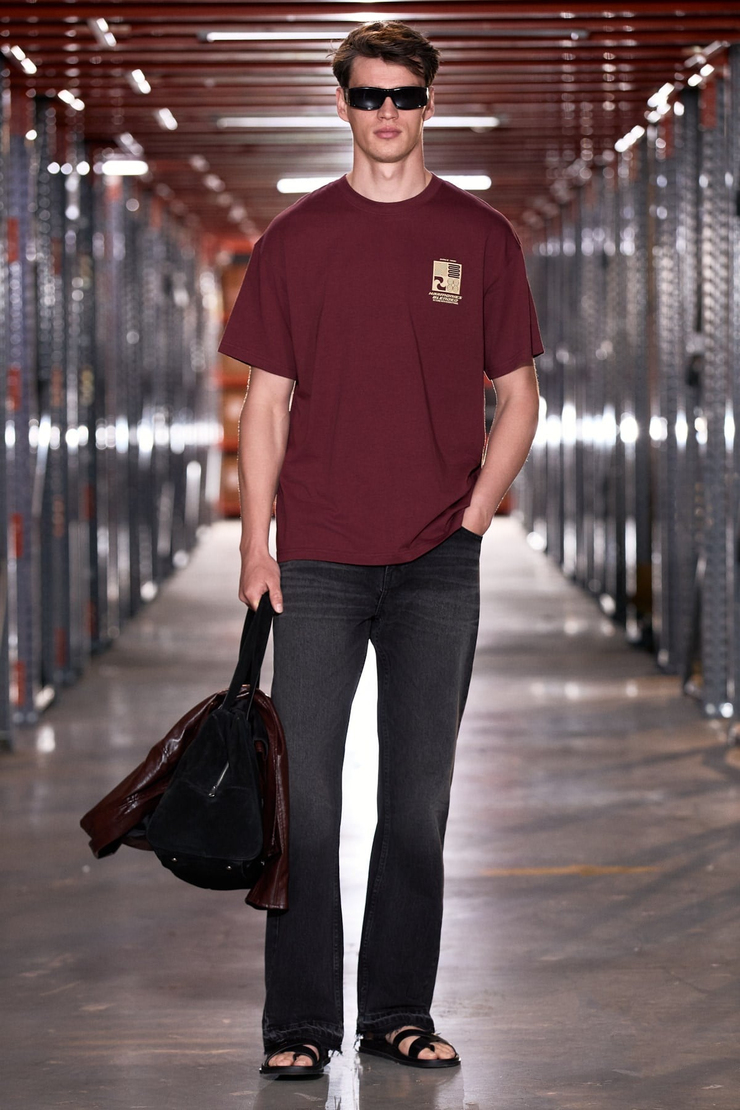 ANTONIO Erkek Baskı Detaylı %100 Organik Pamuk 3 İplik Örme Oversize Bordo T-Shirt