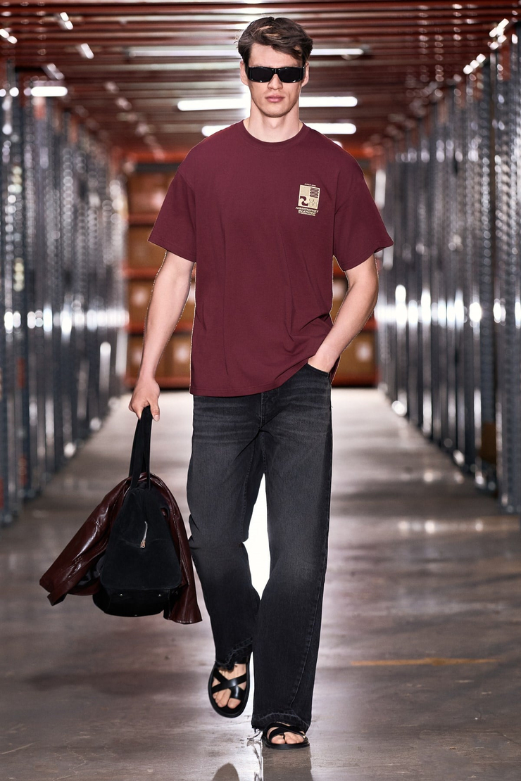ANTONIO Erkek Baskı Detaylı %100 Organik Pamuk 3 İplik Örme Oversize Bordo T-Shirt