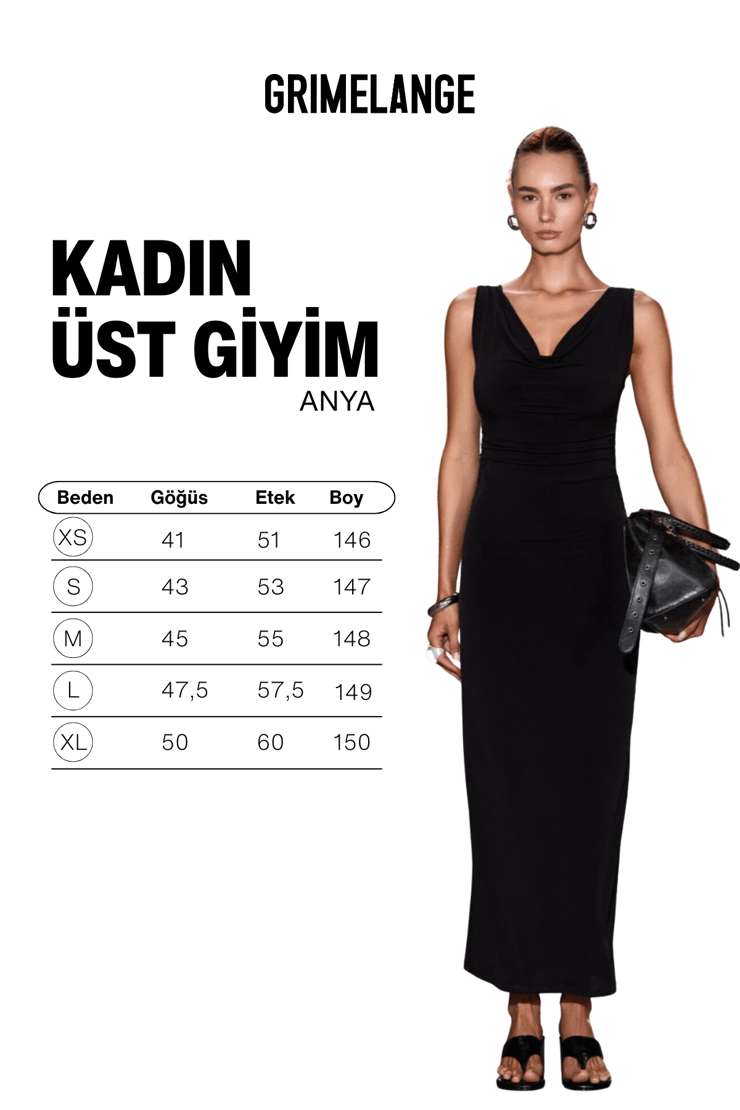 ANYA Kadın Yumuşak Esnek Kumaşlı Vucuda Oturan Büzgü Detaylı Degaje Yaka Siyah Elbise
