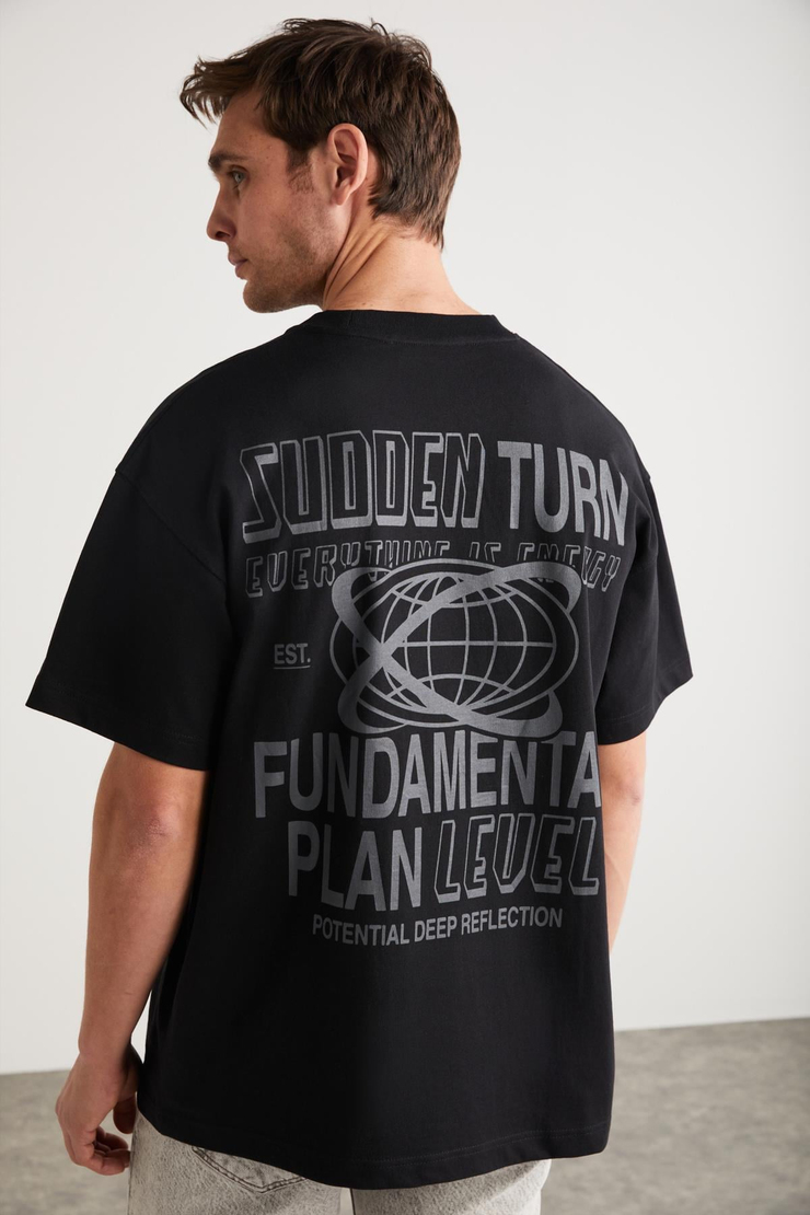 APOLO Basic Oversize Siyah Tekli T-Shirt
