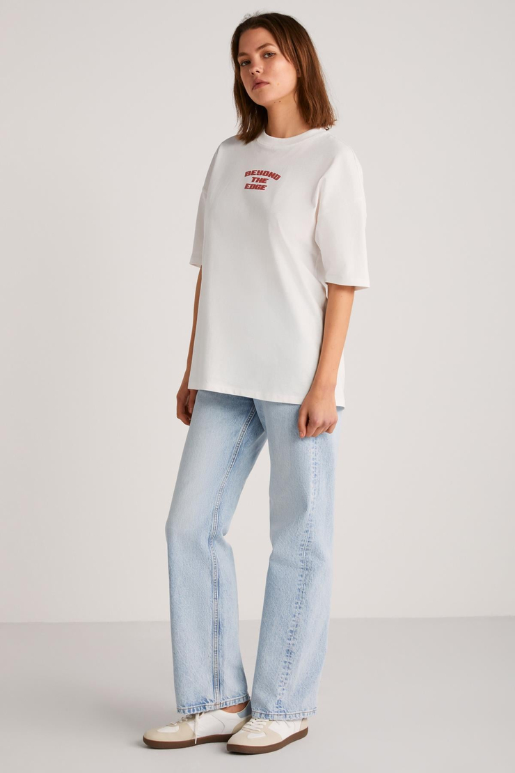 ARCADIA Basic Slim Ekru-Kırmızı Tekli T-Shirt