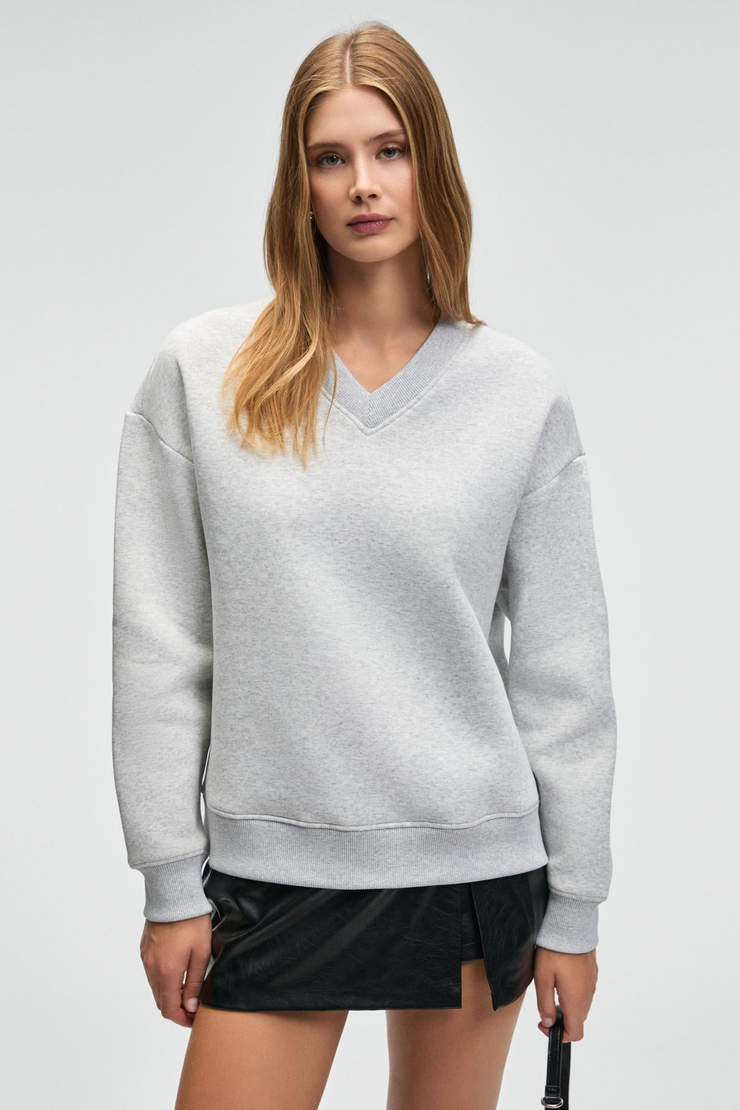 ARINEL Kadın V Yaka Regular Fit Grimelanj Sweatshirt