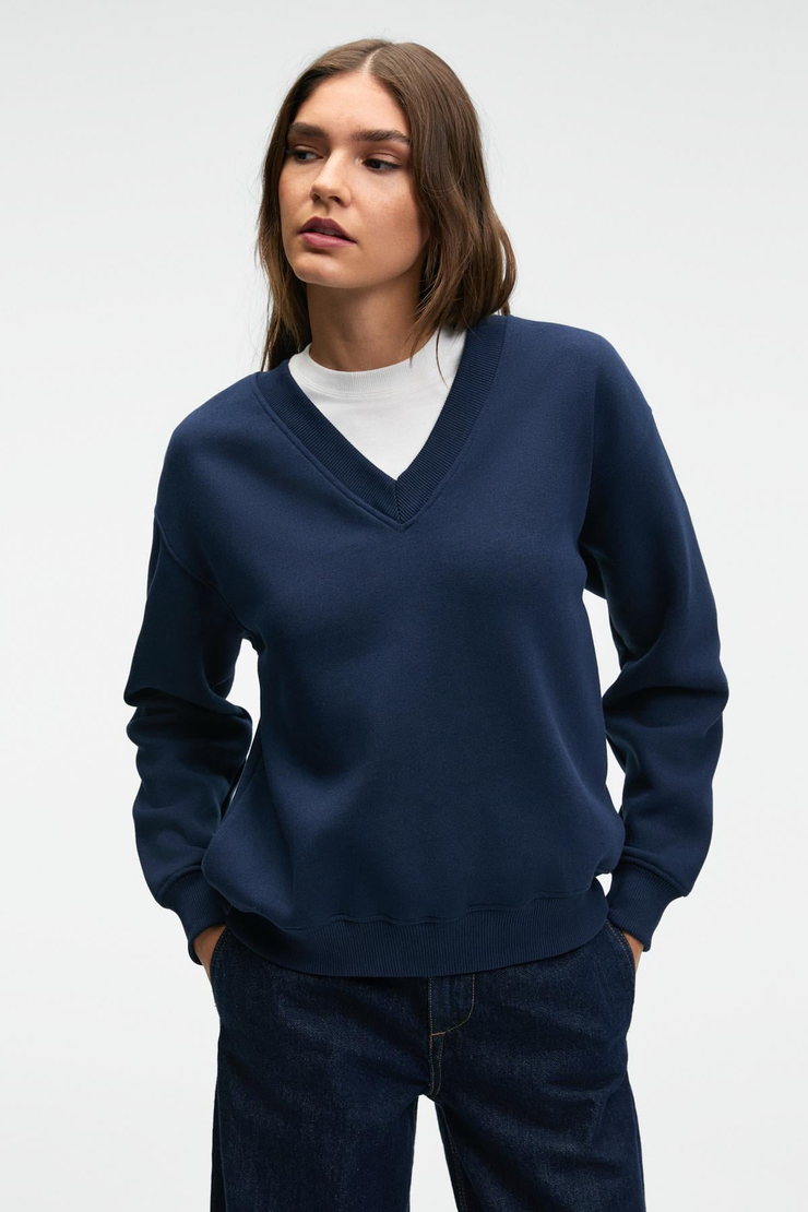ARINEL Kadın V Yaka Regular Fit Lacivert Sweatshirt