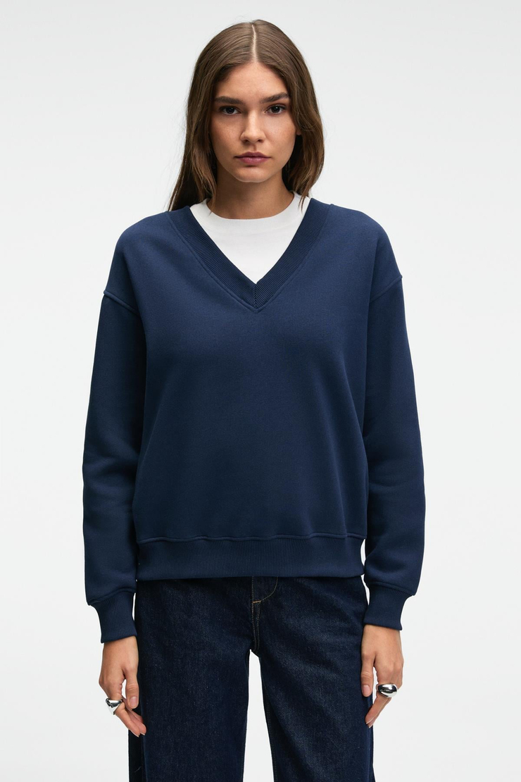 ARINEL Kadın V Yaka Regular Fit Lacivert Sweatshirt