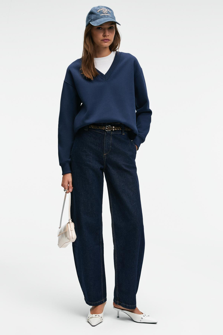 ARINEL Kadın V Yaka Regular Fit Lacivert Sweatshirt