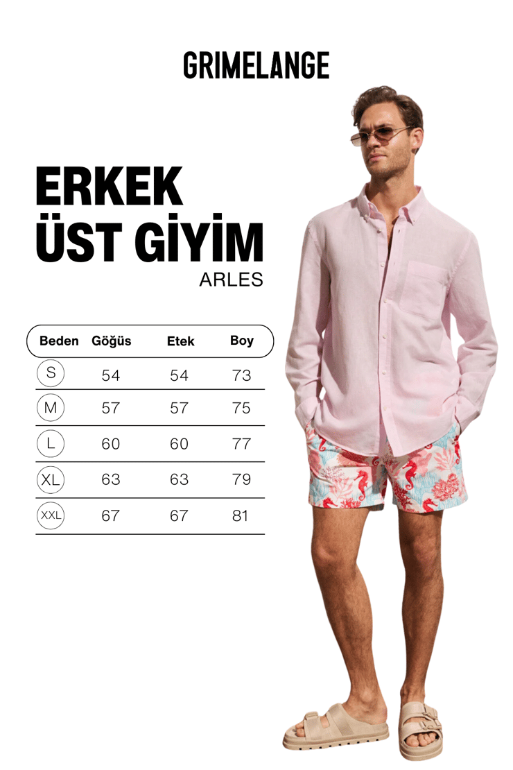 ARLES Erkek Keten Karışımlı Uzun Kollu Tek Cepli Regular Fit Pembe Gömlek