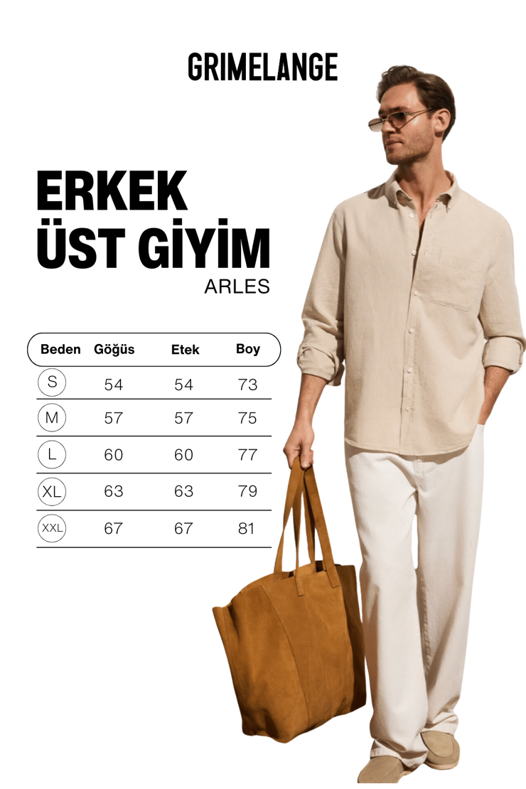 ARLES Erkek Keten Karışımlı Uzun Kollu Tek Cepli Regular Fit Taş Rengi Gömlek