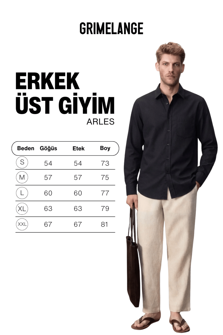 ARLES Erkek Keten Karışımlı Uzun Kollu Tek Cepli Regular Fit Siyah Gömlek