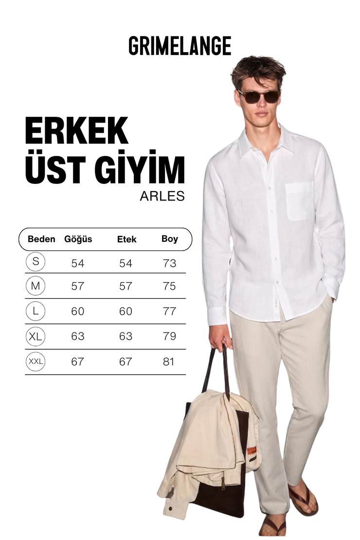 ARLES Erkek Keten Karışımlı Uzun Kollu Tek Cepli Regular Fit Beyaz Gömlek