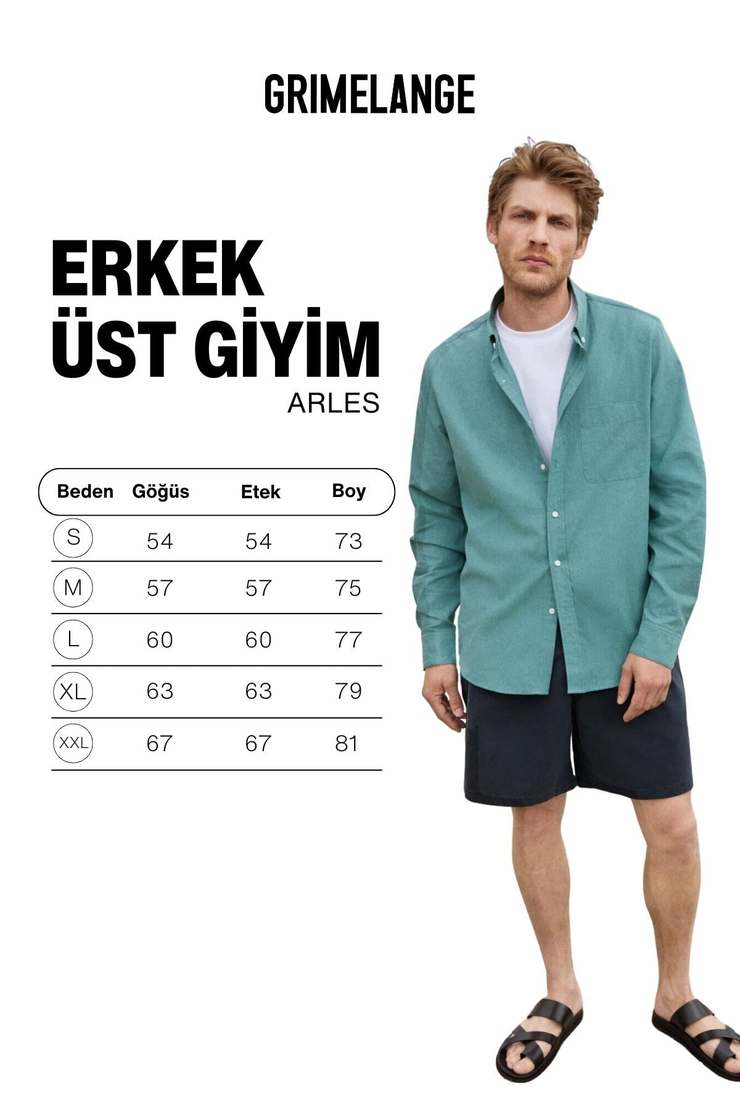 ARLES Erkek Keten Karışımlı Uzun Kollu Tek Cepli Regular Fit Yeşil Gömlek