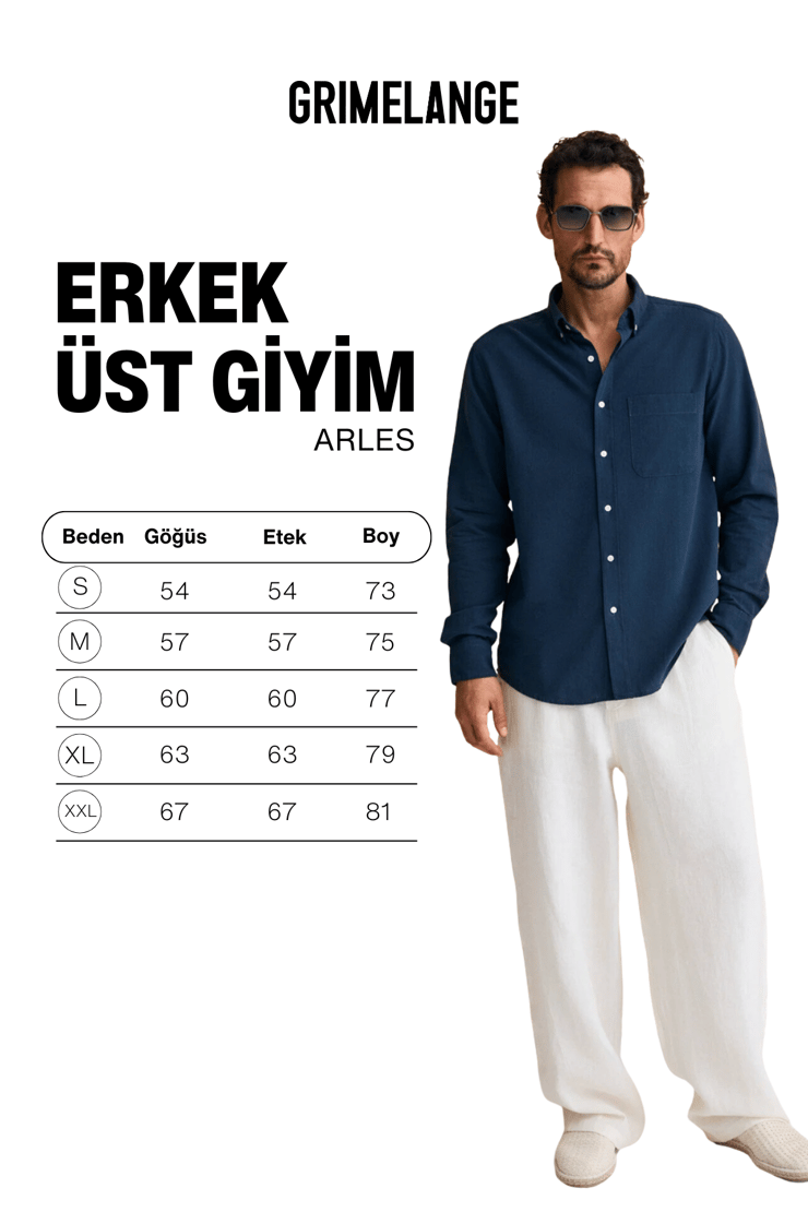 ARLES Erkek Keten Karışımlı Uzun Kollu Tek Cepli Regular Fit Koyu Lacivert Gömlek