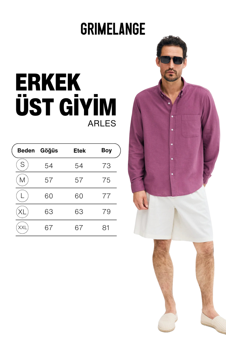 ARLES Erkek Keten Karışımlı Uzun Kollu Tek Cepli Regular Fit Mürdüm Gömlek