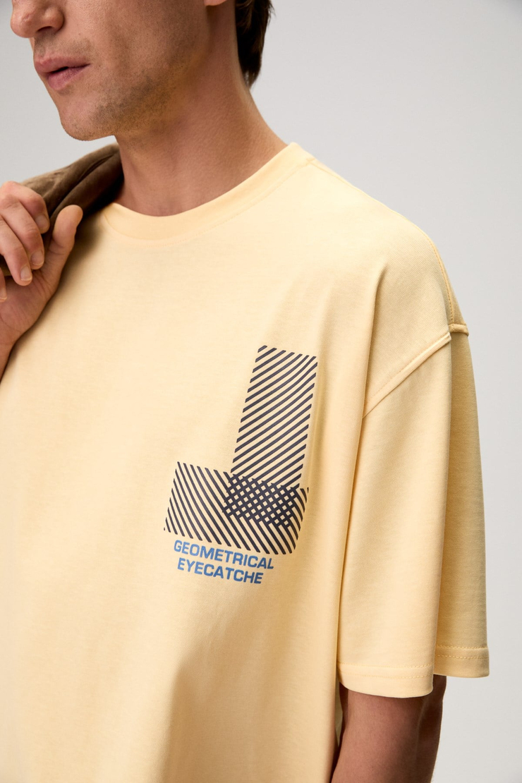 ASELA Erkek Ön Ve Arkası Nakış Detaylı Kısa Kollu Sarı T-Shirt