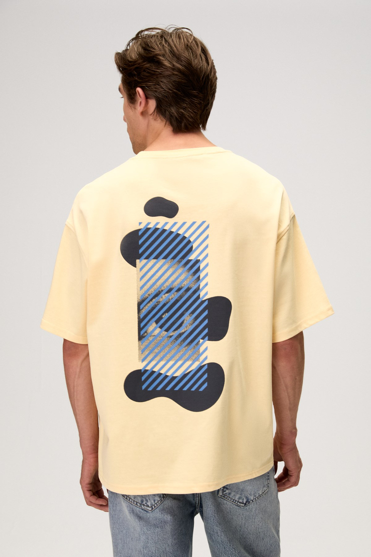ASELA Erkek Ön Ve Arkası Nakış Detaylı Kısa Kollu Sarı T-Shirt
