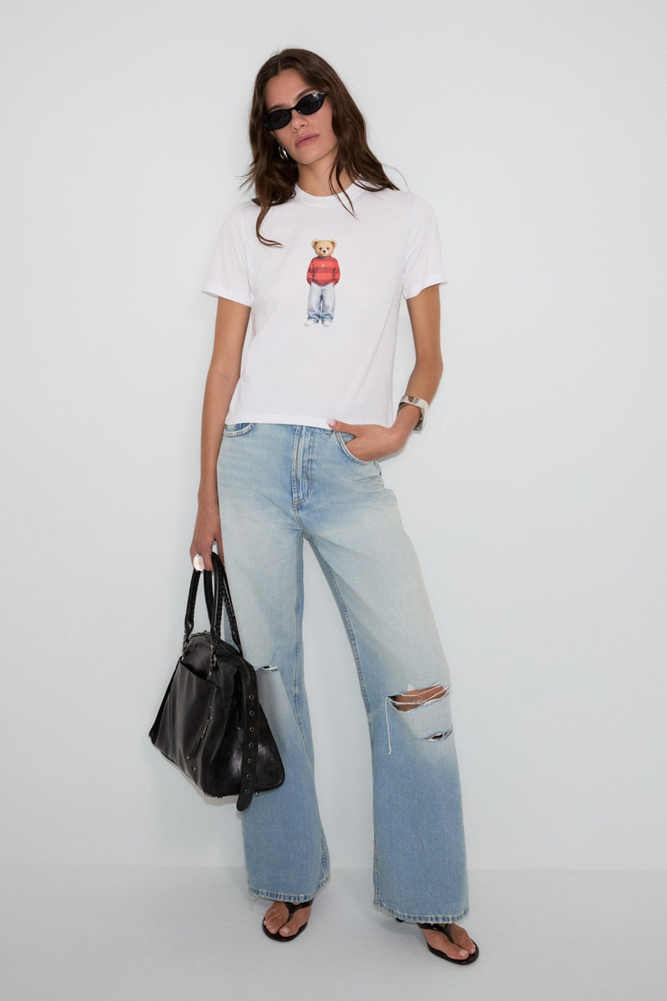 ASENA Kadın Yumuşak Ve %100 Organik Pamuklu Dünya Kupasına Özel Baskılı Beyaz T-Shirt