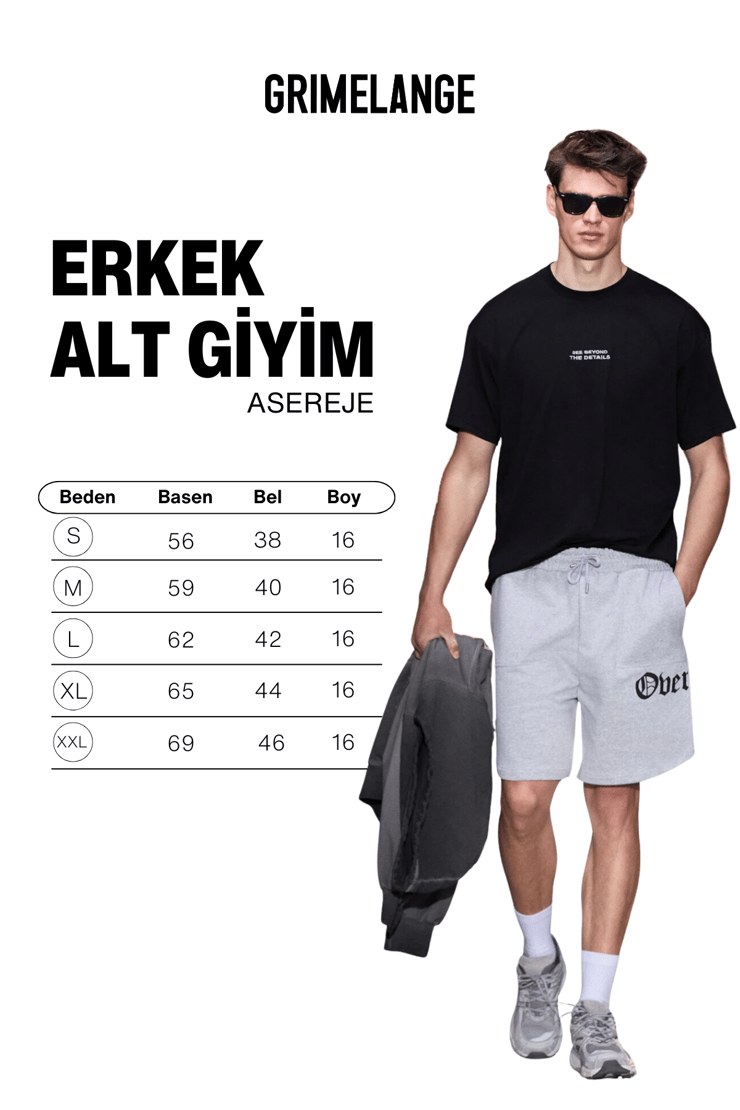 ASEREJE Erkek %100 Organik Pamuklu Baskı Detaylı Çift Cepli Kordonlu Kısa Grimelanj Şort