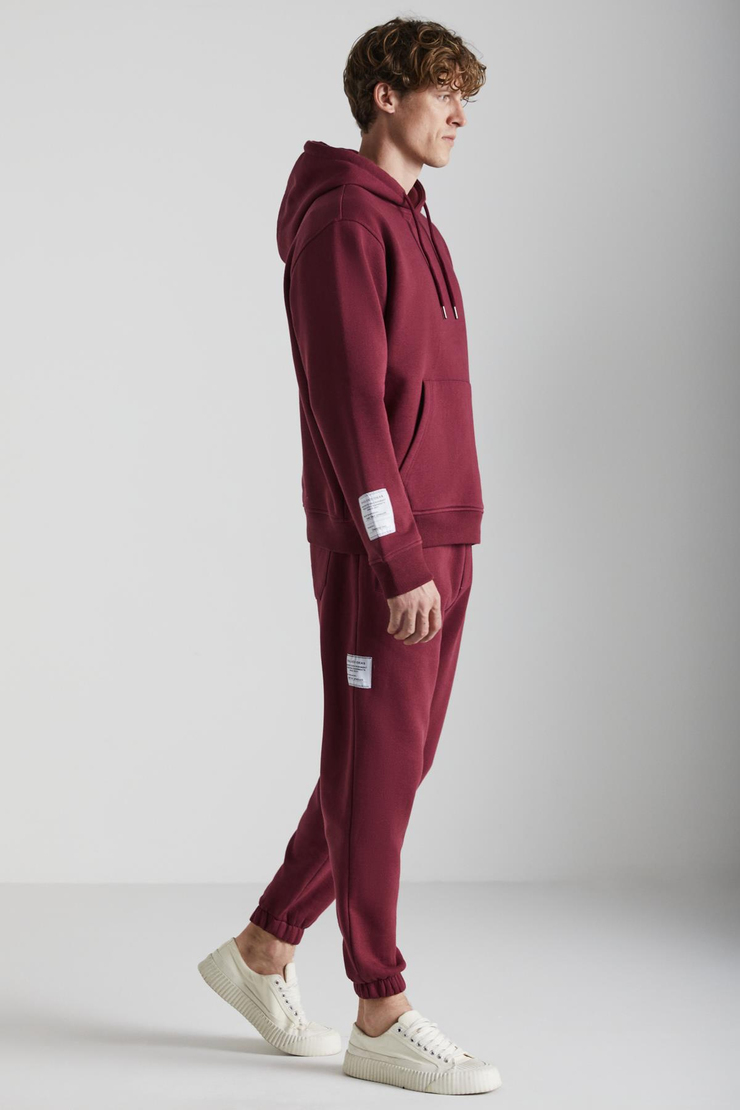 ASHBOURNE Erkek Oversize Fit Kanguru Cepli Lastikli Paça Kol Etiket Detaylı Bordo Eşofman Takımı