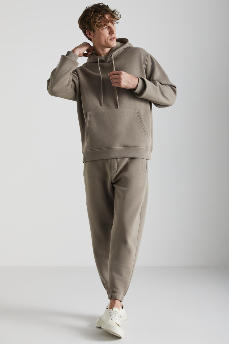 ASHBOURNE Erkek Oversize Fit Kanguru Cepli Lastikli Paça Kol Etiket Detaylı Vizon Eşofman Takımı