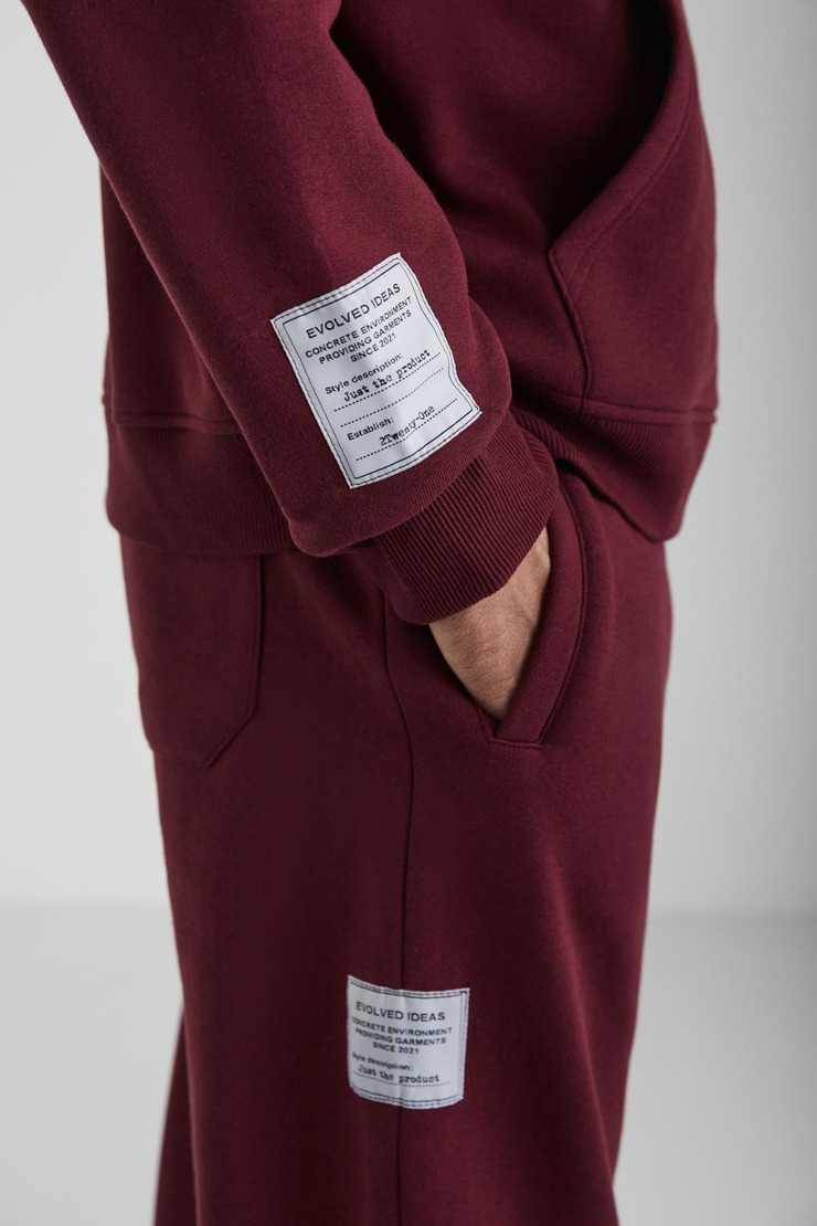 ASHBOURNE Erkek Oversize Fit Kanguru Cepli Lastikli Paça Kol Etiket Detaylı Bordo Eşofman Takımı