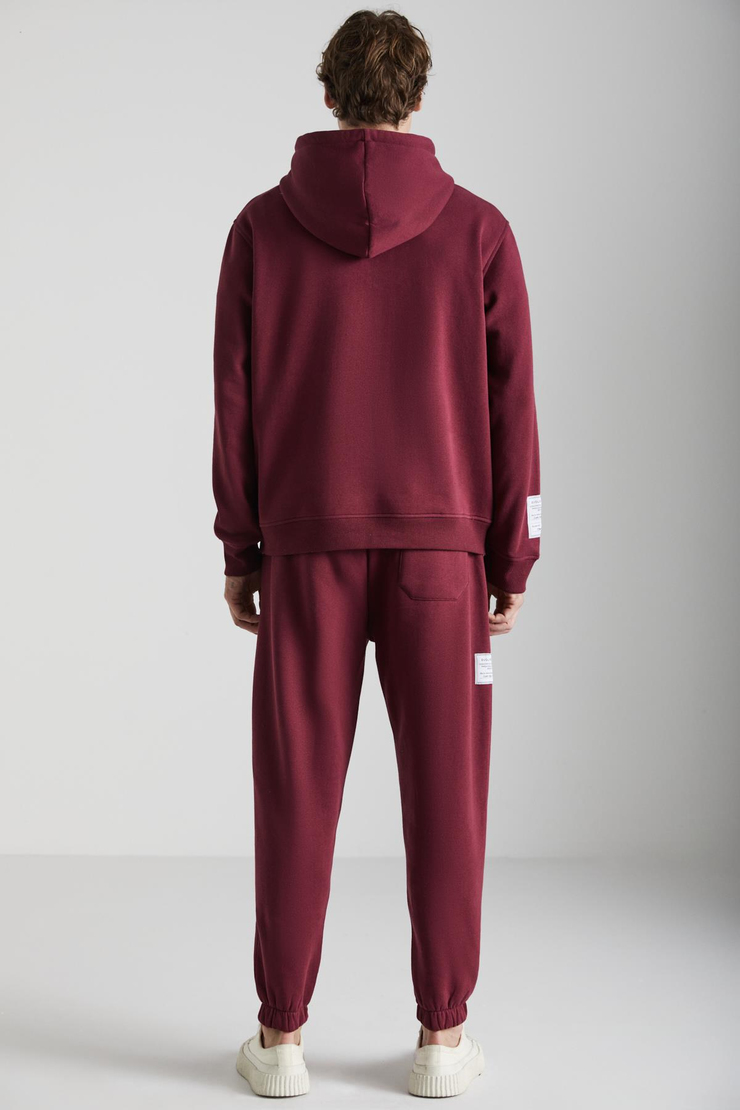 ASHBOURNE Erkek Oversize Fit Kanguru Cepli Lastikli Paça Kol Etiket Detaylı Bordo Eşofman Takımı