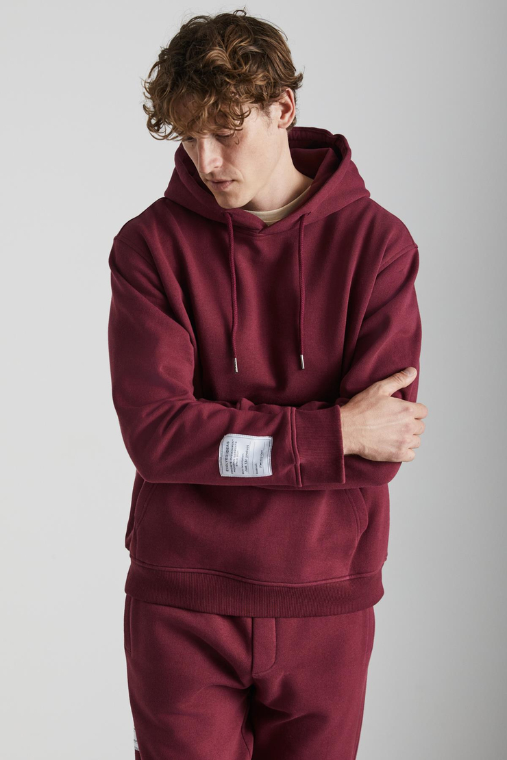 ASHBOURNE Erkek Oversize Fit Kanguru Cepli Lastikli Paça Kol Etiket Detaylı Bordo Eşofman Takımı
