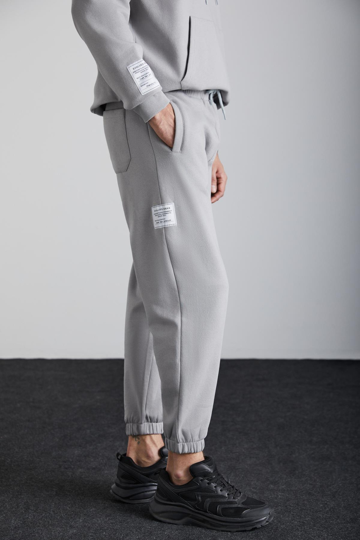 ASHBOURNE Erkek Oversize Fit Kanguru Cepli Lastikli Paça Kol Etiket Detaylı Gri Eşofman Takımı
