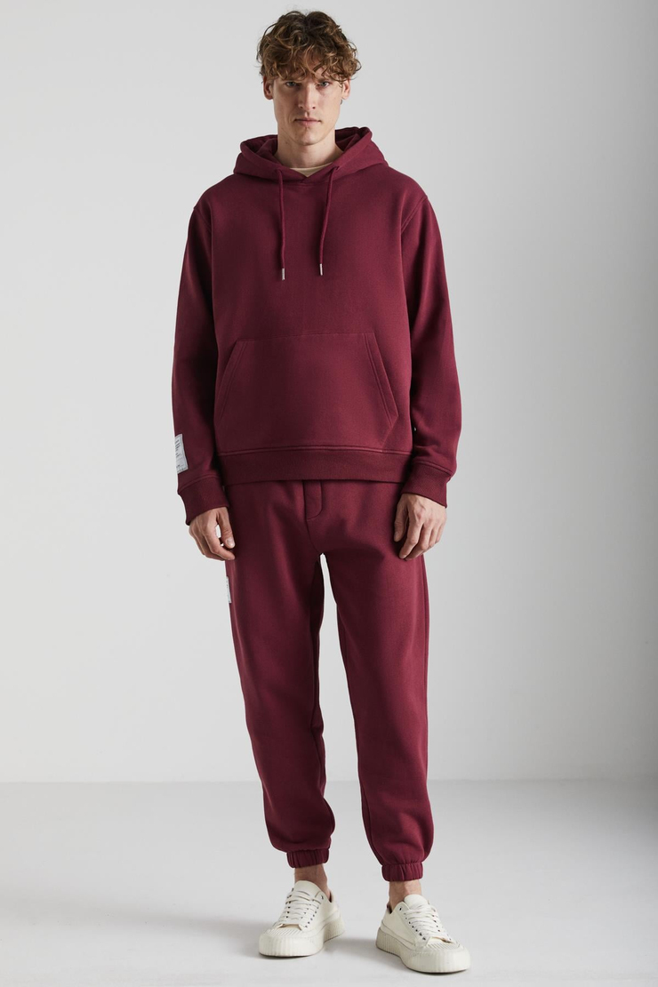 ASHBOURNE Erkek Oversize Fit Kanguru Cepli Lastikli Paça Kol Etiket Detaylı Bordo Eşofman Takımı