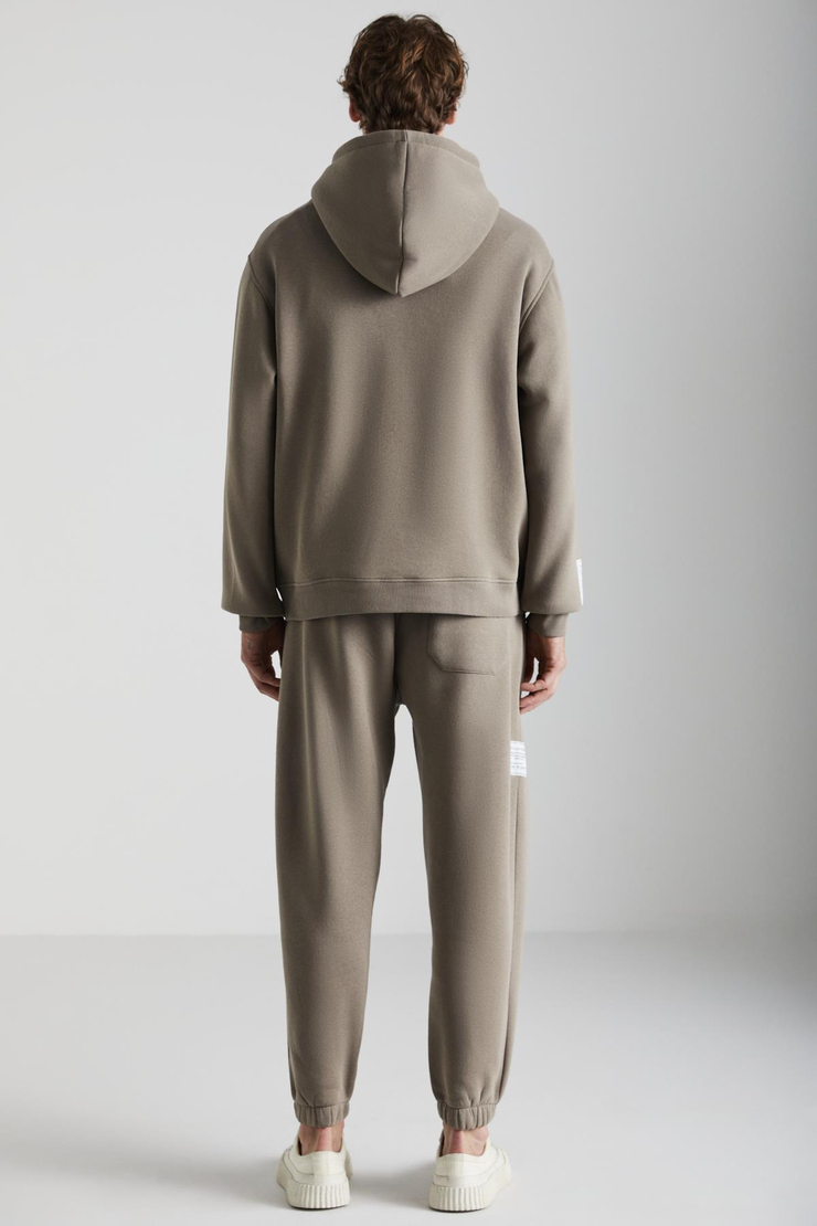 ASHBOURNE Erkek Oversize Fit Kanguru Cepli Lastikli Paça Kol Etiket Detaylı Vizon Eşofman Takımı