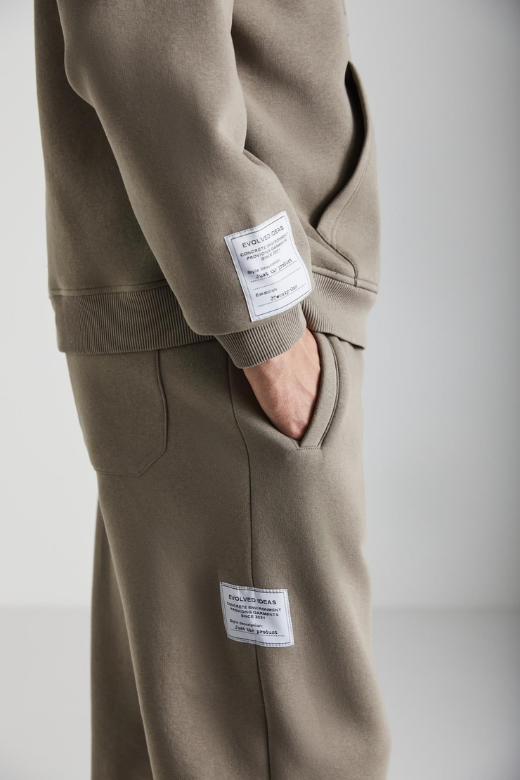 ASHBOURNE Erkek Oversize Fit Kanguru Cepli Lastikli Paça Kol Etiket Detaylı Vizon Eşofman Takımı