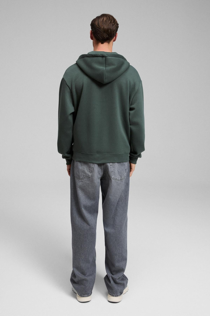 ASHBY Erkek Kapüşonlu Fermuarlı Cepli Kordonlu Boxy Kalıp Yeşil Sweatshirt