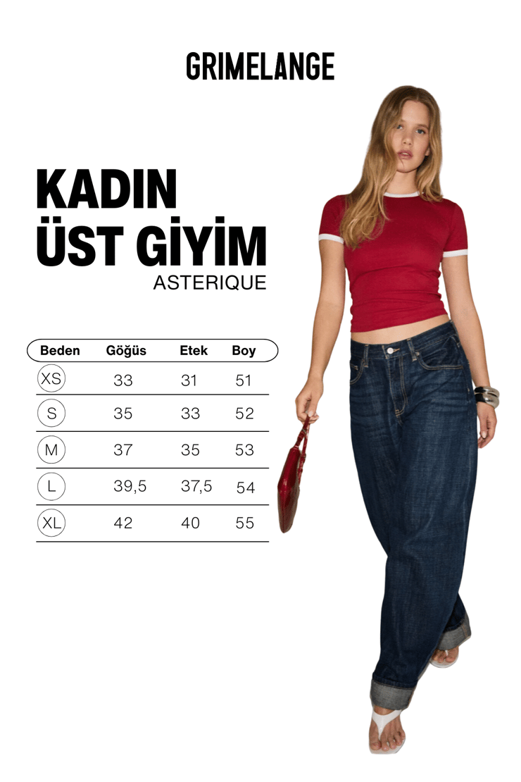 ASTERIQUE Kadın Yumuşak Ve Esnek Kumaşlı Kontrast Biyeli Slim Fit Kırmızı T-Shirt