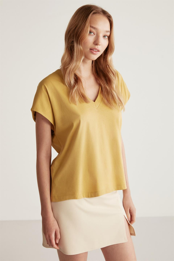 ASTRID Örme Relaxed Safran Sarı  T-Shirt