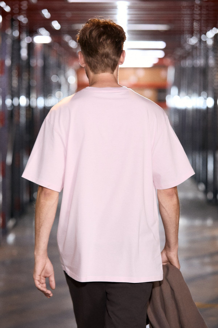 ATLANTA Erkek %100 Pamuklu Kısa Kollu Baskı Detaylı Koyu Pembe T-Shirt