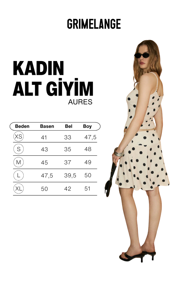 AURES Kadın Yumuşak Ve Esnek Kumaşlı Puantiyeli Mini Krem Etek