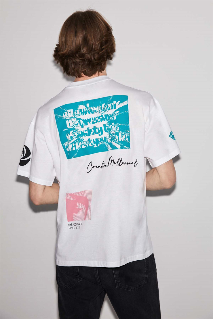 AWARE Örme Oversize Beyaz  T-Shirt