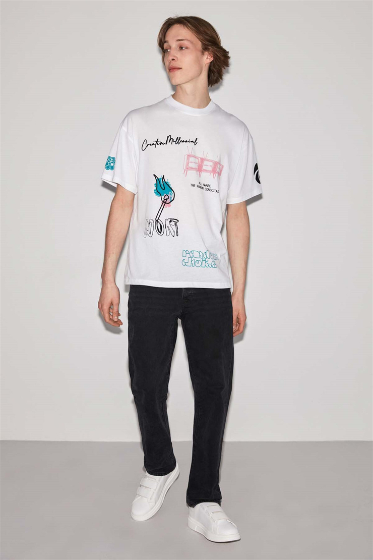 AWARE Örme Oversize Beyaz  T-Shirt