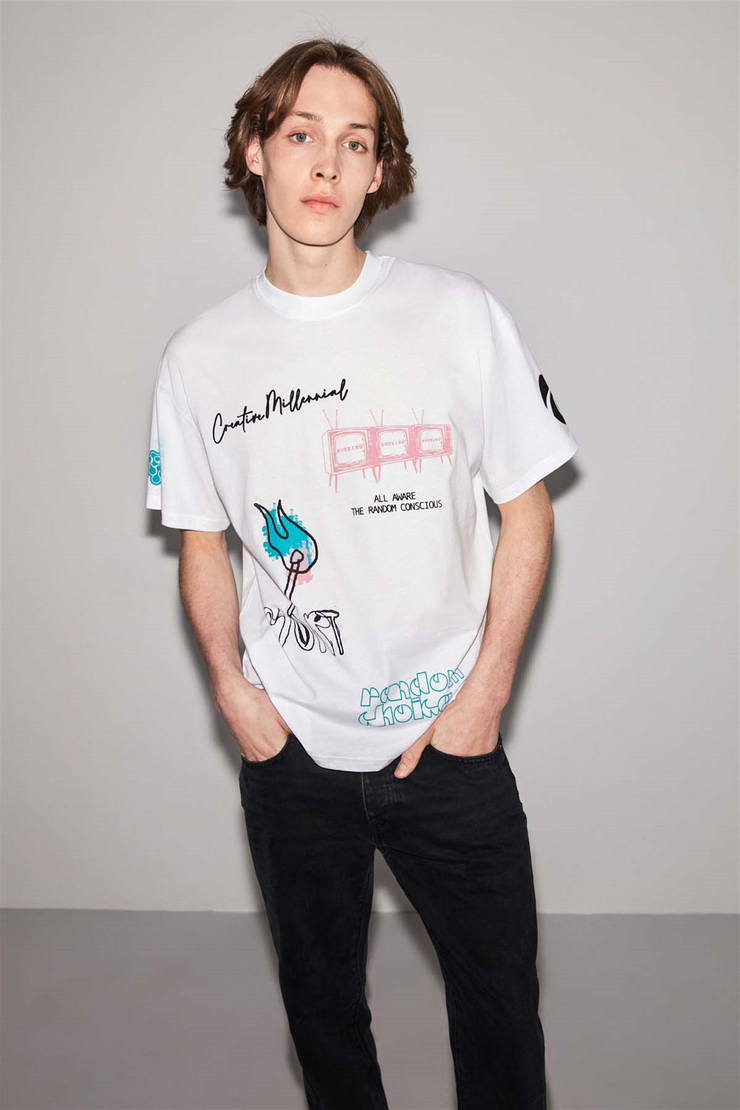 AWARE Örme Oversize Beyaz  T-Shirt
